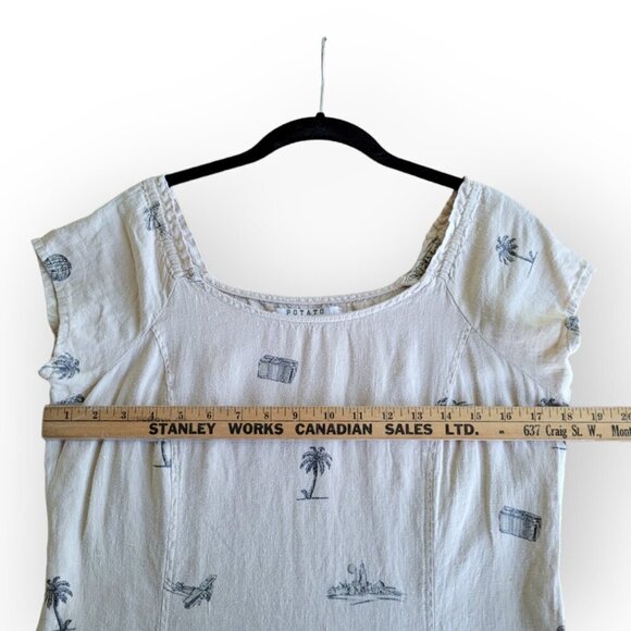 Retro Grunge Linen Dress Hot Air Balloon Print Vintage 1990s Size L Potato Cloth - Picture 7 of 11